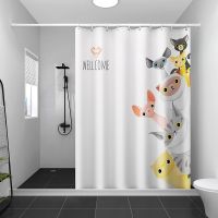 磁性浴帘套装免打孔浴室弧形浴帘杆卫生间挡水条隔断帘加厚防水布|罗汉猫 A款+磁帘宽180*高200+挡水条