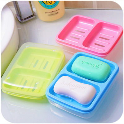 创意双体大号皂盒双格肥皂盒可沥水带盖pp香皂盒时尚洁面手工皂盒
