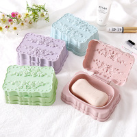 肥皂盒沥水大号长方形带盖翻盖玫瑰花皂盒多层洗衣皂盒卫生间透明