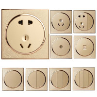 86型暗装墙壁开关香槟圆形金色二三五孔电源插座单控双控开关面板