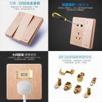 雷士电工开关插座面板家用暗装86型大板香槟拉丝金色一开五孔usb