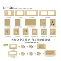 118型香槟金开关插座面板电源墙壁家用大中小面板十五孔二三插座