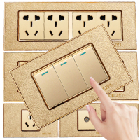 家用118型墙壁开关插座面板暗装十二孔十五孔电视电话电脑香槟金