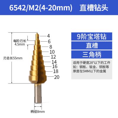 宝塔钻头扩孔开孔多功能金属开孔器阶梯锥形不锈钢专用|高速钢6542直槽4-20mm九阶