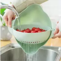 双层旋转沥水篮洗菜神器厨房家用洗菜盆沥水盆洗水果盘淘米盆|麦纤维大号青柠绿(加厚款)
