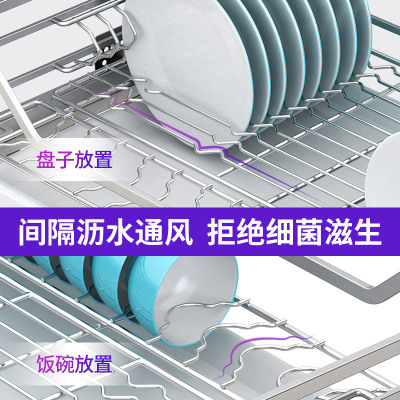 拉篮厨房橱柜304不锈钢双层抽屉式碗架碗篮碗柜碗碟收纳架家用
