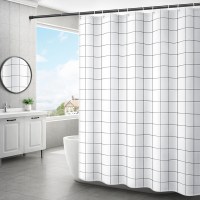 浴室浴帘厕所挡水隔断帘杆套装免打孔防水布卫生间遮挡门帘子|黑白格 单帘(送挂钩)150宽*180高