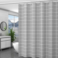 浴室浴帘防水布套装洗澡卫生间窗帘免打孔挂帘帘子|[织布]竖灰格 单独帘220宽*200高+绑带