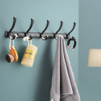 黑色浴室衣服挂钩一排长条卫生间毛巾免打孔进门玄关墙壁挂试衣柜
