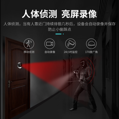 智能无线wifi可视门铃电子猫眼摄像头家用防盗门镜远程监控|1080P深空灰标配版+128G