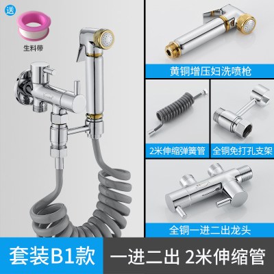 马桶喷枪水龙头伴侣冲洗器增压厕所清洁卫生间水枪高压妇洗器喷头|[1033]B1全铜免打孔(2米弹簧管)