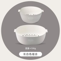 双层洗菜盆沥水篮网红水果客厅小篮子家用厨房收纳菜篮水果盘|灰白色组合