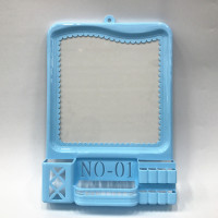 老式挂镜带置物架塑料挂镜浴室出租屋宿舍化妆镜子送挂钩|兰色 08小号