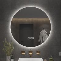 圆形镜子挂墙浴室镜卫生间带灯led触摸屏人体感应防雾发光壁挂镜|A款+双触摸-白光-防雾 50cm