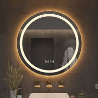 圆形镜子挂墙浴室镜卫生间带灯led触摸屏人体感应防雾发光壁挂镜|B款+双触摸-白光-防雾 60cm