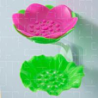现代简约免打孔香皂盒创意莲花形浴室可沥水壁挂式肥皂置物架|【茶绿*红】店长推荐# 肥香#皂盒【1整套装】+送强力胶片