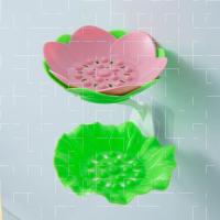 现代简约免打孔香皂盒创意莲花形浴室可沥水壁挂式肥皂置物架|[茶绿*粉]# 备用#肥香皂[强力胶片]单独专拍