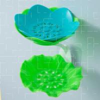 现代简约免打孔香皂盒创意莲花形浴室可沥水壁挂式肥皂置物架|[茶绿*蓝]# 备用#肥香皂[强力胶片]单独专拍