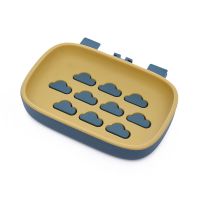 单层双层浴室免打孔肥皂架强力贴沥水置物架肥皂盒|【云朵双层】深蓝+姜黄 香皂盒【1套】