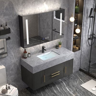 北欧浴室柜组合套装岩板一体现代简约卫生间洗漱台洗手池洗脸盆柜