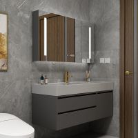 轻奢浴室柜组合简约现代卫生间镜柜套装洗手洗脸盆岩石一体洗漱台