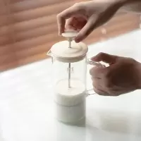 奶泡机 打奶泡器手动 手打奶泡壶 咖啡牛奶打泡器 玻璃奶泡杯|雪见打奶器