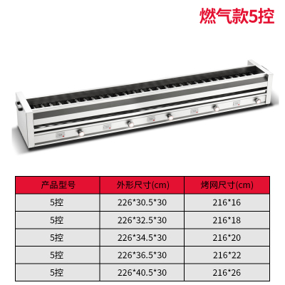 无烟煤气黑金刚管燃气烧烤炉商用摆摊液化气多功能电烤炉烤羊肉串|控温五控面积226*305*300烤面面积216*16