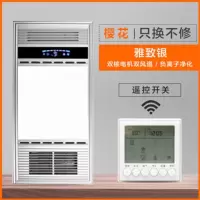 浴霸 风暖集成吊顶五合一led灯浴室排气扇照明一体卫生间取暖风机|双核动力雅致银(遥控开关)