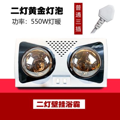 浴霸壁挂式二灯两灯风暖三灯挂墙挂壁式浴霸卫生间取暖灯防水防爆|二灯黄金灯泡防水防爆 打孔