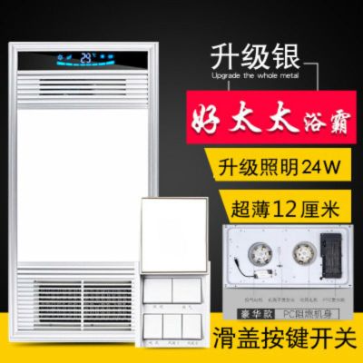 风暖浴霸集成吊顶卫生间五合一超薄照明排风扇一体暖风|豪华款银(非全铝) 触屏开关+48W长灯