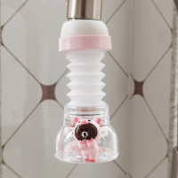 卡通水龙头防溅头加长延伸净水器厨房花洒节水可爱可旋转过滤喷头|粉-布朗熊