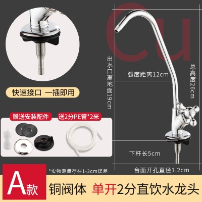 净水器直饮水龙头2分鹅颈304家用饮水机厨房双出水纯净水机水龙头|A款:铜主体鹅颈单开快装接口(送2米PE管)