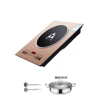 语音播报3000w电磁炉家用炒菜炉火锅炉防水定|电磁炉+加厚大汤锅+汤勺+漏勺套餐1 (3000W)金色电磁炉-3年换新