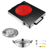 电陶炉家用2200w爆炒火锅智能电磁炉灶 多功能 旋钮控制|三环-套餐1(送烤盘)