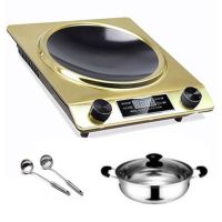 凹面电磁炉特价家用智能大功率防水凹型节能炉饭店用老人用|香槟金+汤锅+汤勺 3500W