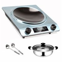 凹面电磁炉特价家用智能大功率防水凹型节能炉饭店用老人用|拉丝银+汤锅+汤勺 3000W