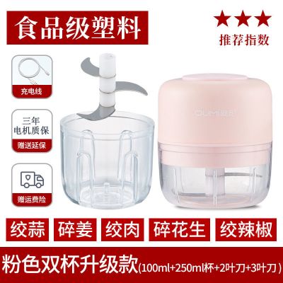 家用迷你电动捣蒜泥神器小型剥蒜器厨房捣蒜器蒜蓉搅拌机绞菜绞肉|粉色[大小]两杯+双刀升级款