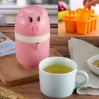 多功能家用迷你手动榨汁机压榨机果汁橙汁器便捷|萌猪-粉色+棒冰模具方形