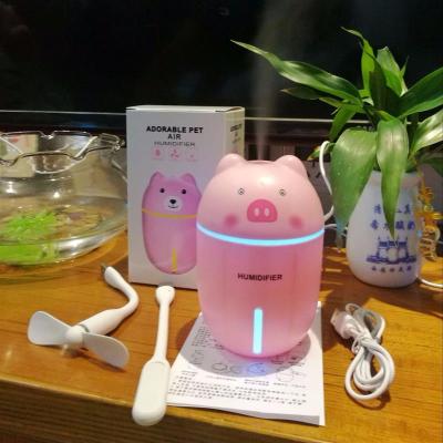 创意usb三合一加湿器便携式宿舍车载喷雾家用静音卧室迷你保湿器|粉小猪