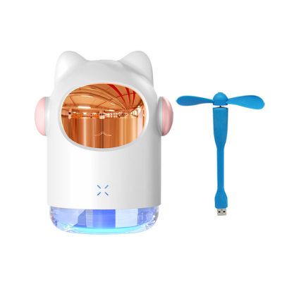 加湿器小型少女家用usb静音卧室香薰办公室桌面生日礼物喷雾量大|太空猫加湿器白色+风扇 充电款