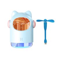 加湿器小型少女家用usb静音卧室香薰办公室桌面生日礼物喷雾量大|太空猫加湿器蓝色+风扇 直插款