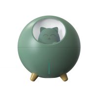 新品星球猫小夜灯加湿器可爱卡通家用桌面小型迷你空气补水仪喷雾|复古绿