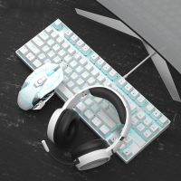 电竞游戏机械键盘鼠标耳机套装青轴黑轴红轴87键笔记本电脑专用小型三件套有线键鼠白色女生吃鸡网吧