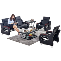 办公沙发茶几组合简约现代会客商务接待小型三人位简易办公室家具 黑色 长茶几