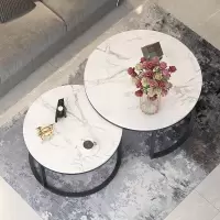 北欧岩板圆形茶几组合小户型简约现代客厅网红轻奢大理石小茶几桌