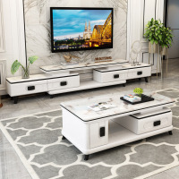 新款大理石电视柜茶几组合套装家用客厅伸缩钢化玻璃北欧现代简约