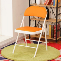 简易凳子靠背椅家用折叠椅子便携办公椅会议椅电脑椅餐椅宿舍椅子 白腿+桔面