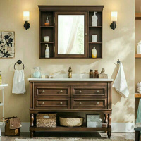 橡木浴室柜洗脸盆柜组合卫生间洗漱台落地实木美式乡村洗手盆定制