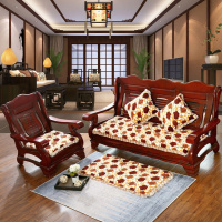 秋冬季加厚三人连体通用实木沙发垫子红木沙发坐垫椅垫防滑可拆洗 法莱绒黄玫瑰 长沙发垫52*190