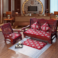 秋冬季加厚三人连体通用实木沙发垫子红木沙发坐垫椅垫防滑可拆洗 法莱绒红方格 2个单人+一个三人52*150